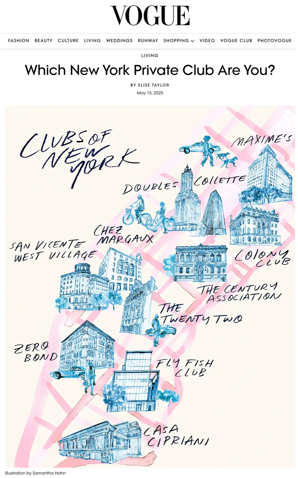 Which New York Private Club Are You? for Vogue, illustration by Samantha Hahn