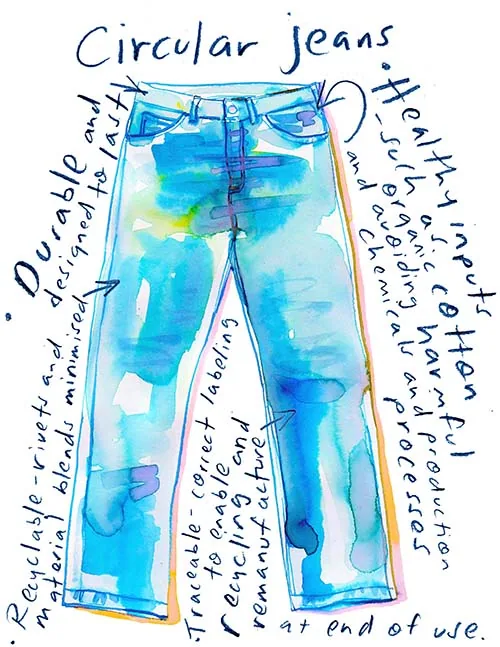 Circular jeans campaign for the Ellen MacArthur Foundation, illustration by Samantha Hahn