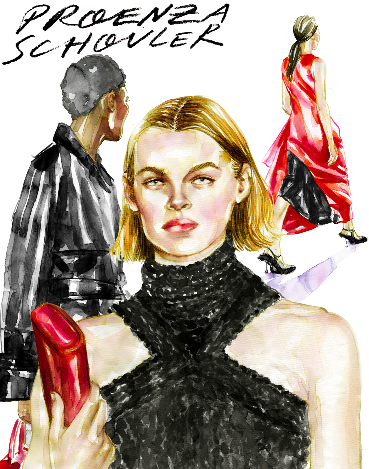Proenza Schouler, fashion and beauty illustration by Samantha Hahn