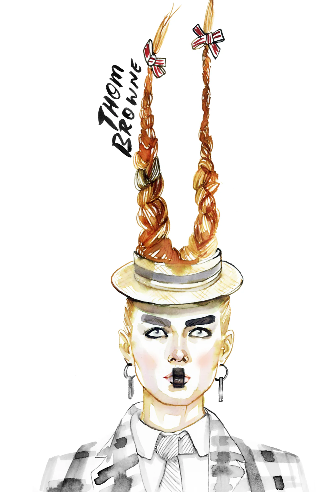 Thom Browne, fashion and beauty illustration by Samantha Hahn