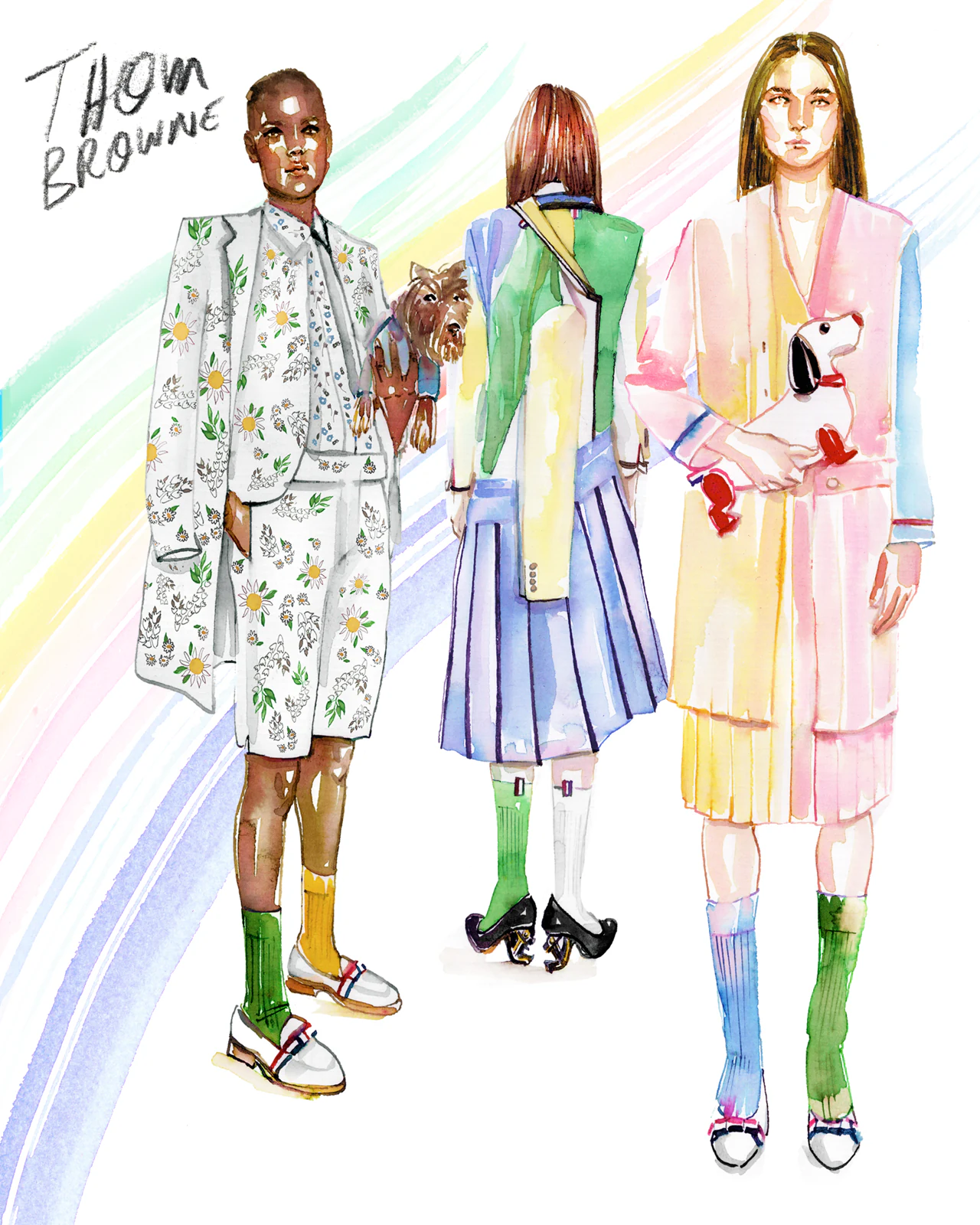 Thom Browne Resort, fashion and beauty illustration by Samantha Hahn