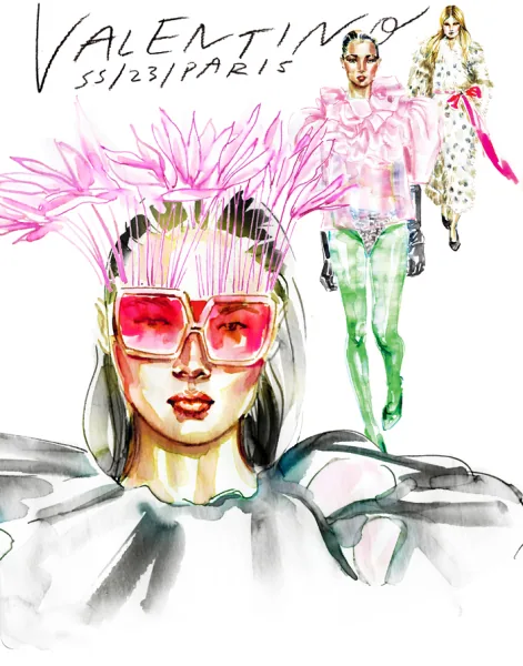 Valentino, fashion and beauty illustration by Samantha Hahn
