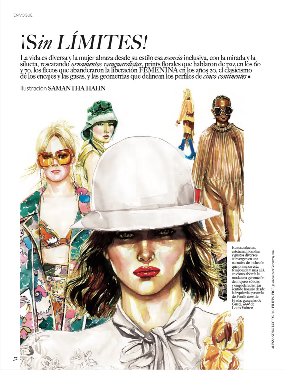 Vogue Mexico, fashion and beauty illustration by Samantha Hahn