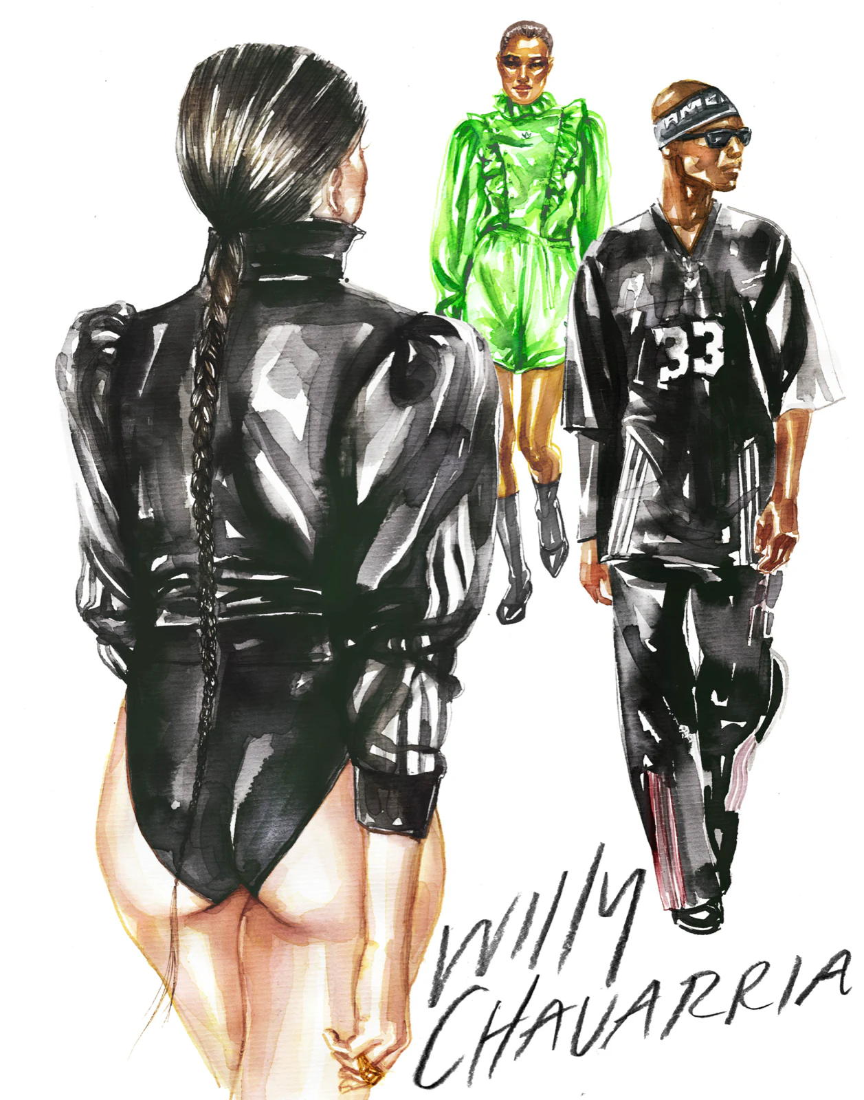 Willy Chavarria, fashion and beauty illustration by Samantha Hahn