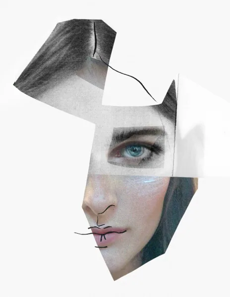 Torn portrait in grey, photo collage by Samantha Hahn