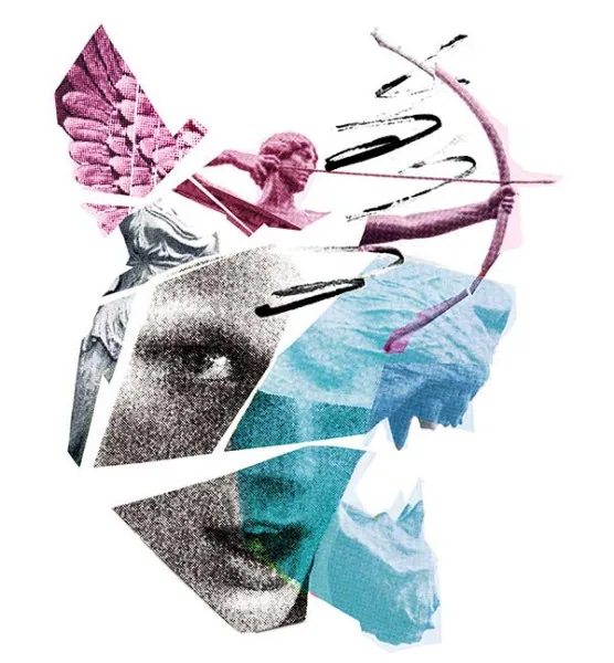 Archer and torn portrait, photo collage for Flaunt Magazine by Samantha Hahn