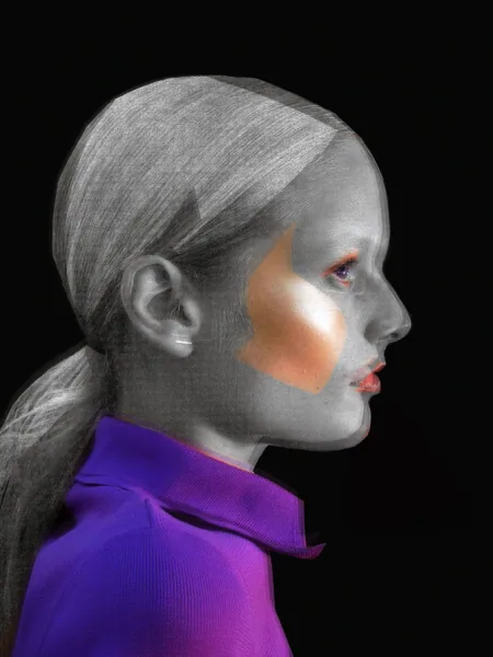 Profile portrait in purple and silver, photo collage by Samantha Hahn